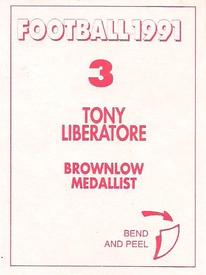 1991 Select AFL Stickers #3 Tony Liberatore Back